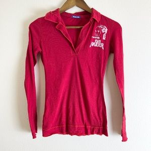 Tomb Raider Lara Croft Red Fitted Long Sleeve Collar Shirt